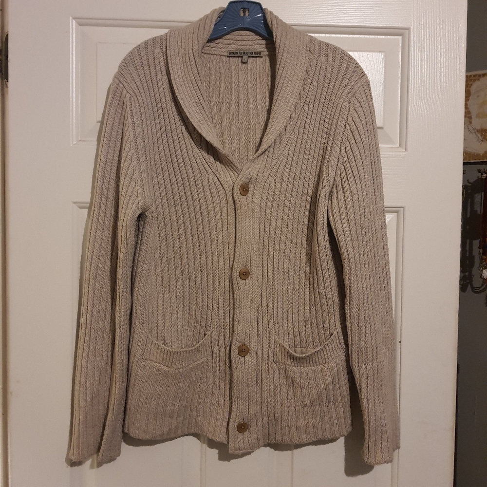 Drykorn For Beautiful People Womens Large Knit Tan Cardigan Sweater Wool Blend‎